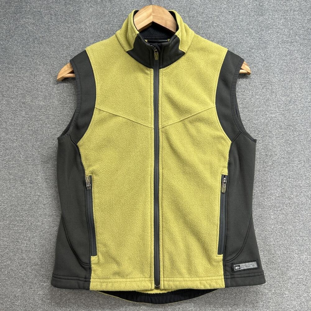 REI Polartec Fleece Vest Womens Medium Green Gray Full Zip Outdoor Hiking Gorp
